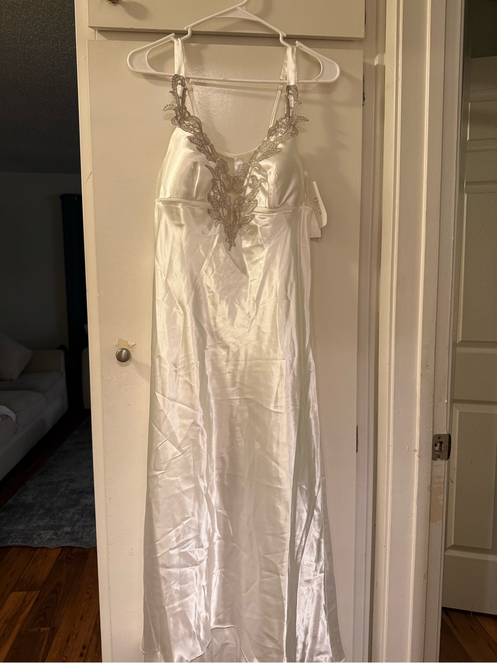Dreamy white satin slip gown with delicate lace detail NWT renfair milkmaid - Picture 3 of 5